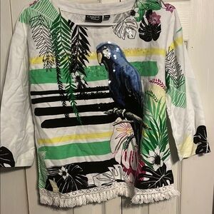Tropical Parrot Shirt - White and Green